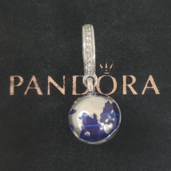 Pandora Our Blue Planet Dangle Charm S925 Sterling Silver with Pandora box